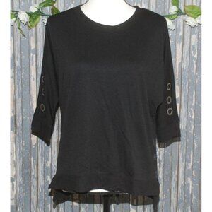 The Sweatshirt Project Ladies Black Blouse S Half Sleeve Button Accents Stretch
